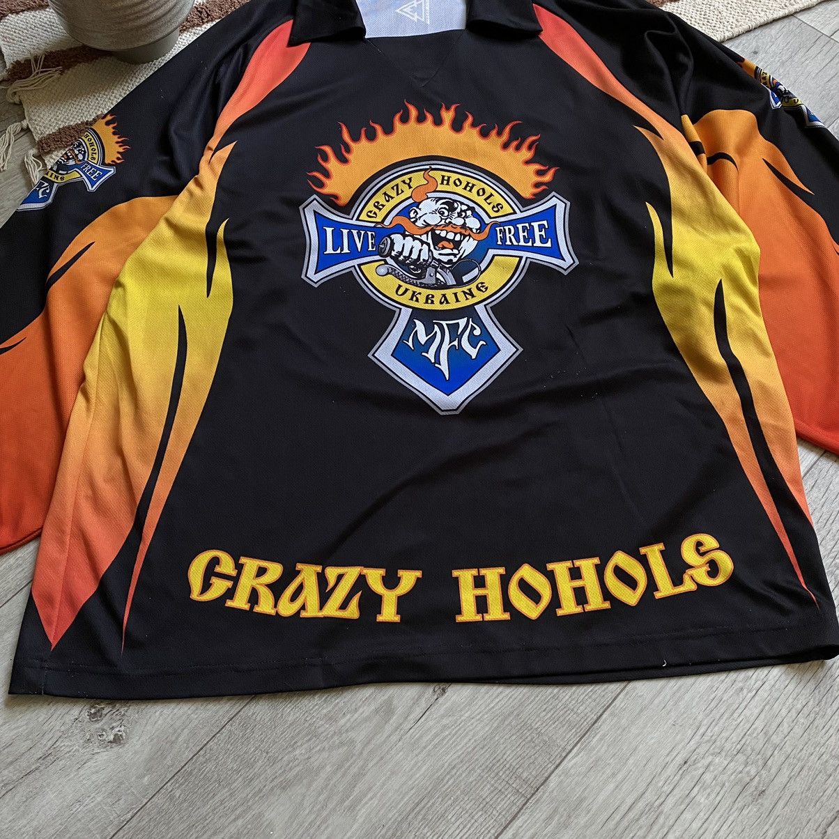 Harley Davidson AMAZING CRAZY HOHOLS UKRAINE MOTO CLUB FIRE JERSEY Size US XL / EU 56 / 4 - 5 Thumbnail