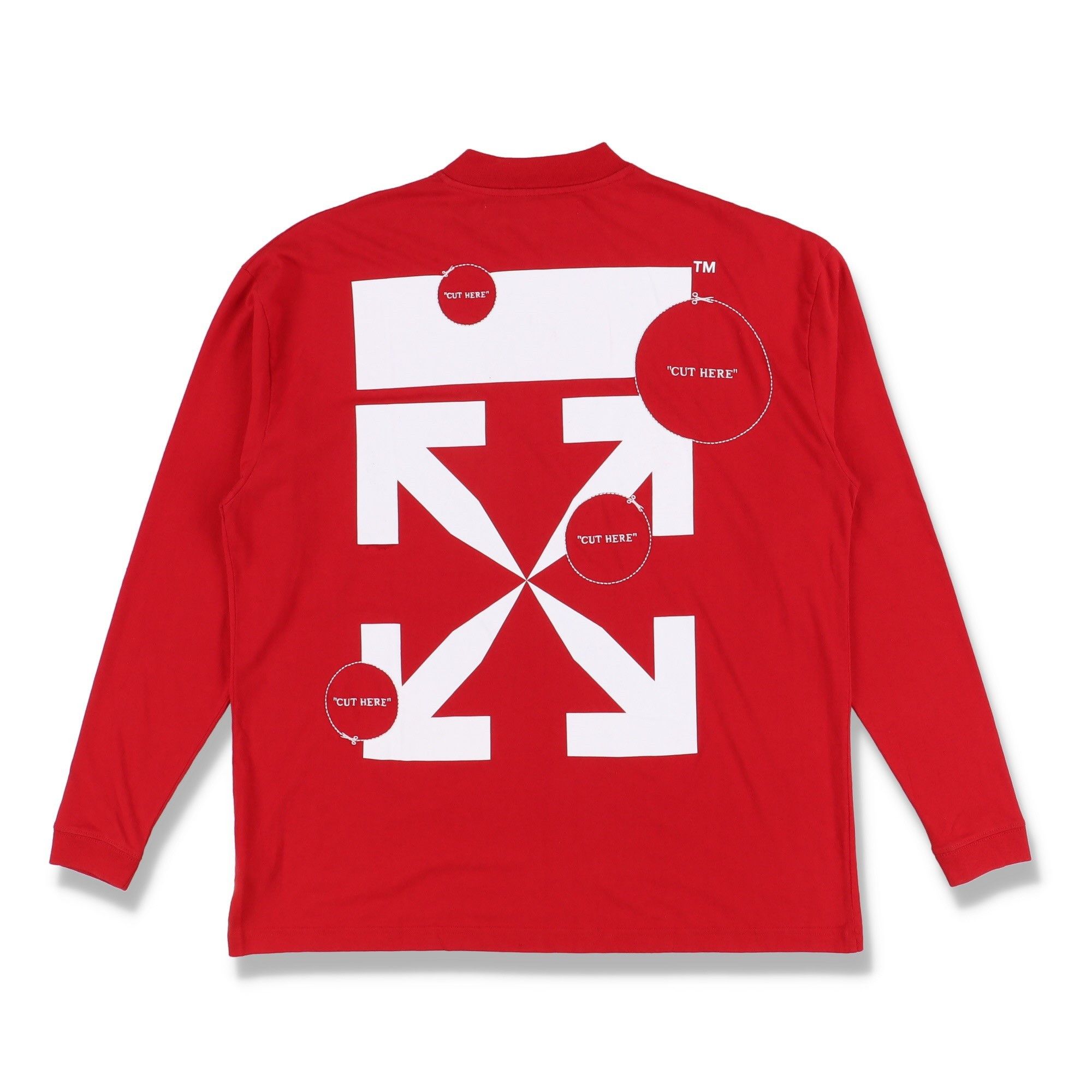 Off-White Red Cut Here 1/4 Zip Long Sleeve Oversized T-shirt Size US M / EU 48-50 / 2 - 1 Thumbnail