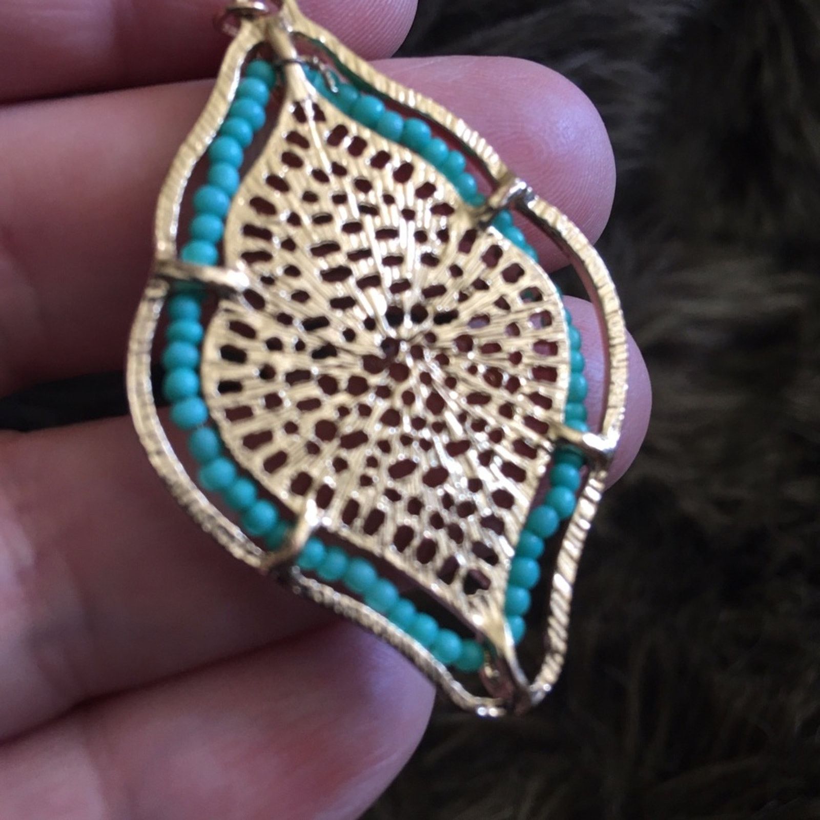 Jewelry Gold tone mesh turquoise seed bead dangle earrings Size ONE SIZE - 4 Thumbnail