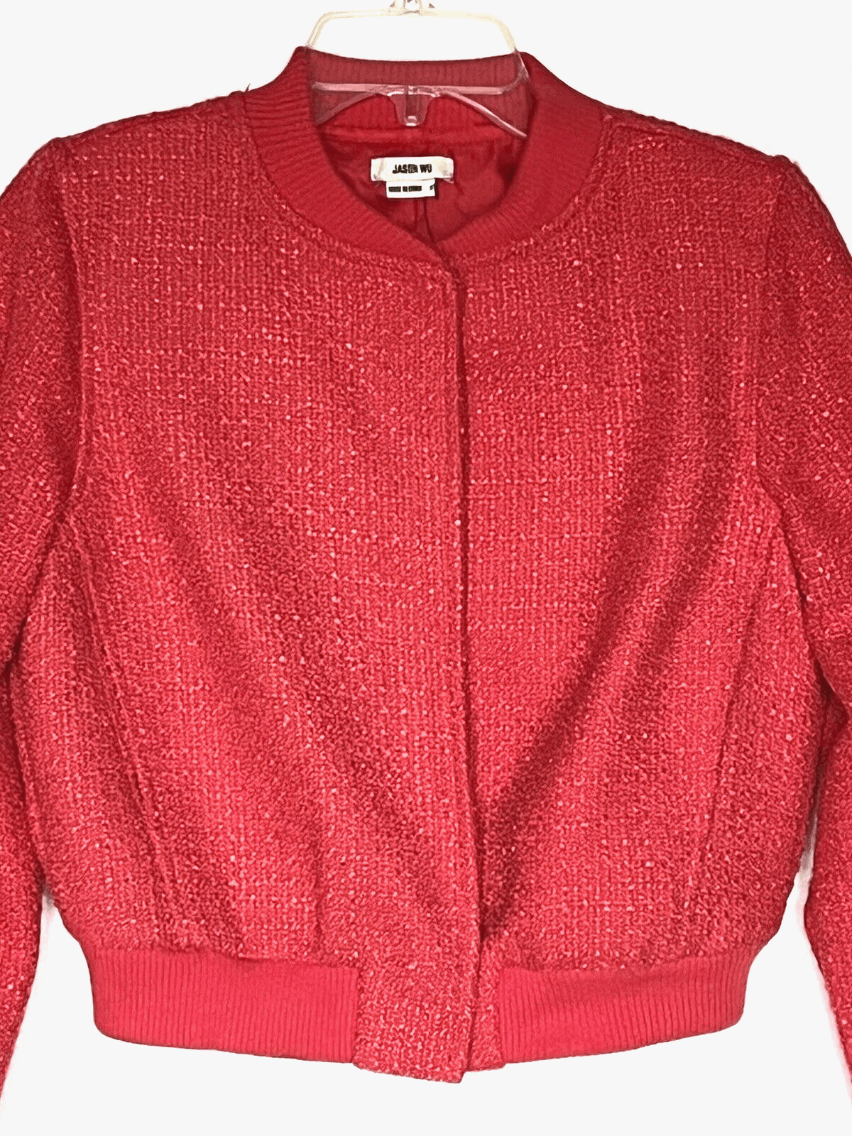 Jason Wu Jason Wu Red Tweed Snap Cropped Blazer Bomber Jacket | Grailed