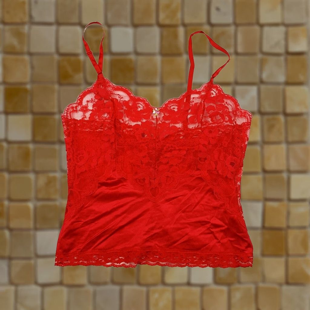 Vintage VINTAGE Pure Luxury Camisole Tank Night Lingerie Sleep 80s Red Lace Nylon Women 10 Sleeveless Size ONE SIZE - 1 Thumbnail