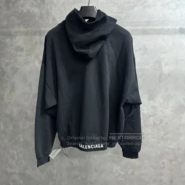 Balenciaga Black Logo Embroidered Hoodie.
