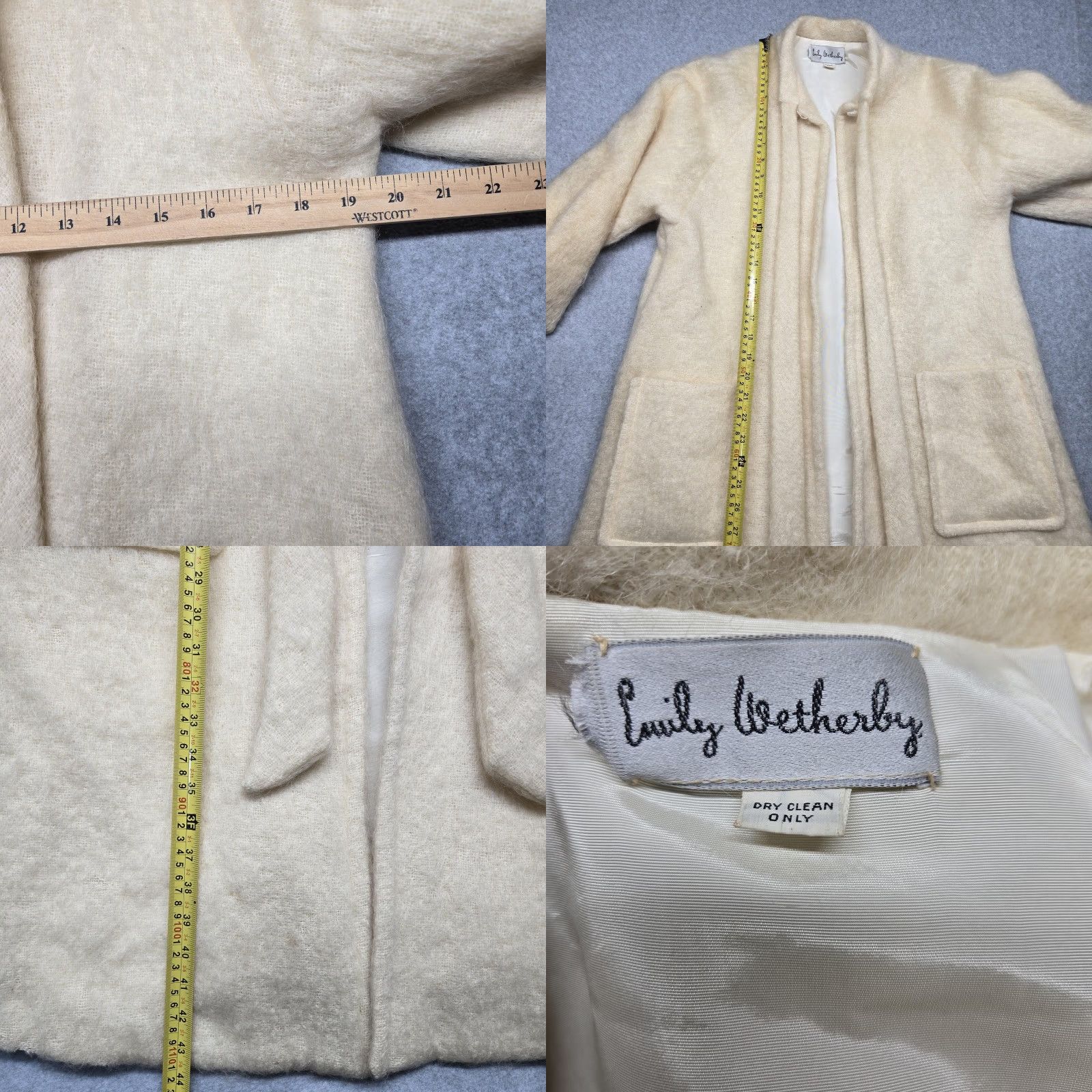 Vintage Emily Wetherby Coat Womens Medium Ivory Fuzzy Boucle Lined Pockets Belted Mid-Length Size M / US 6-8 / IT 42-44 - 8 Thumbnail