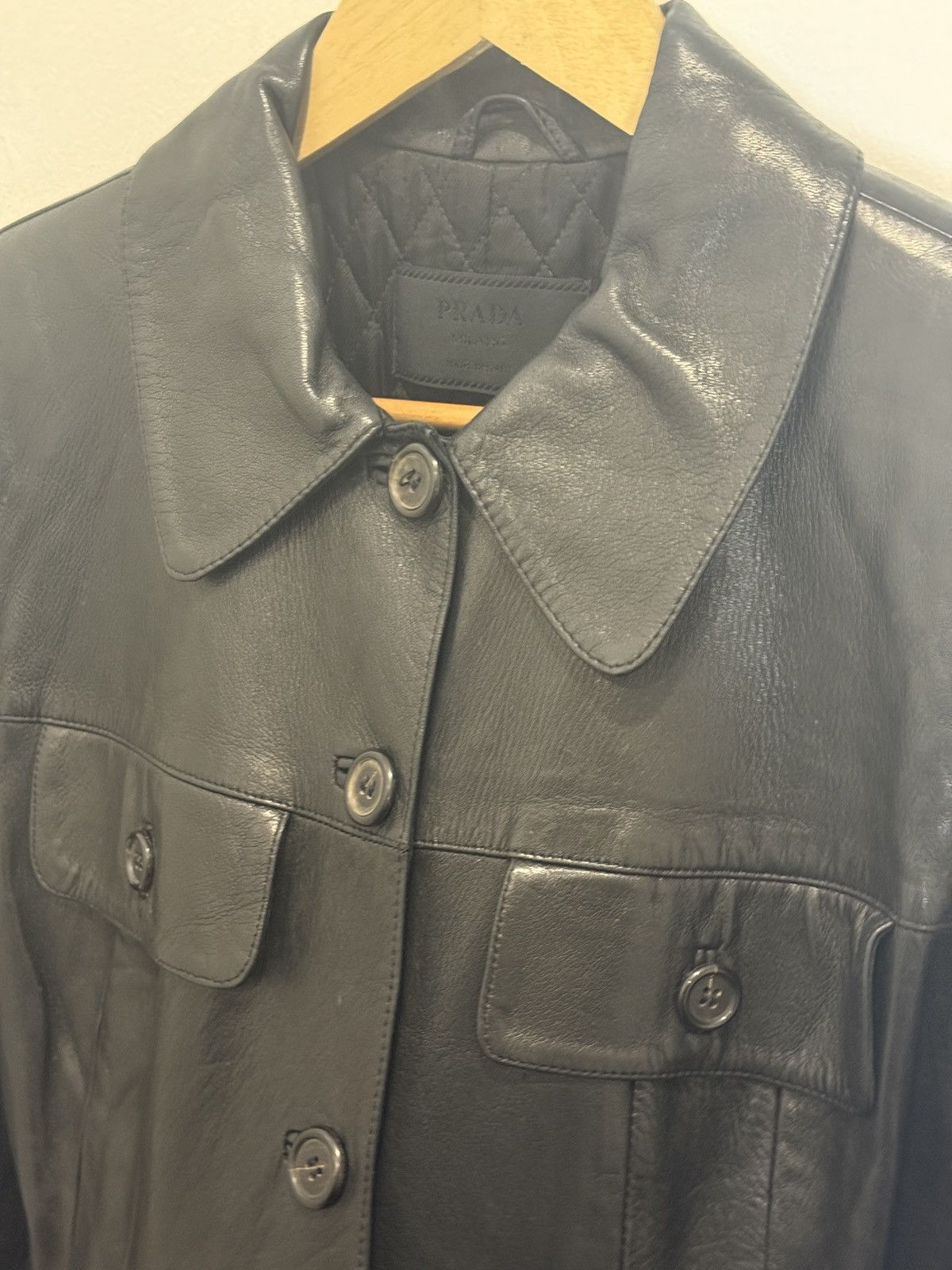 Prada 90’s Leather Belted Jacket Size S / US 4 / IT 40 - 6 Thumbnail