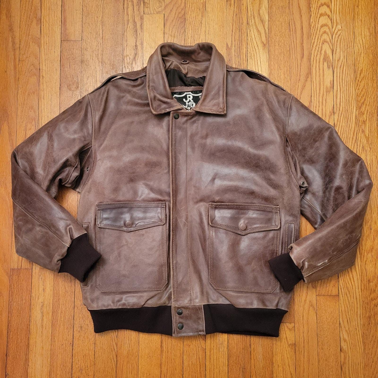 Vintage S Brown Leather Bomber Jacket Faux Fur Collar Aviator Flyboy Size US S / EU 44-46 / 1 - 17 Thumbnail