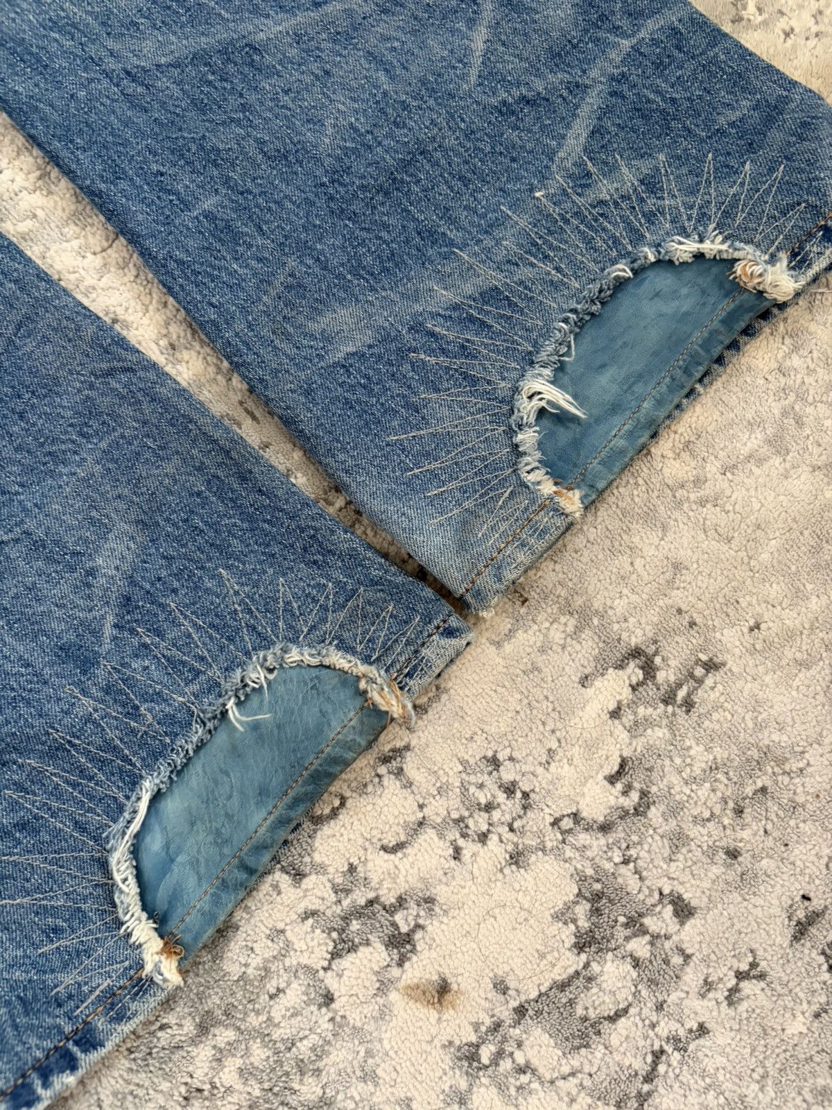 Isamu Katayama Backlash AW12 Blue Cowhide Leather Heelbite Repair Bootcut Denim Size US 33 - 8 Thumbnail
