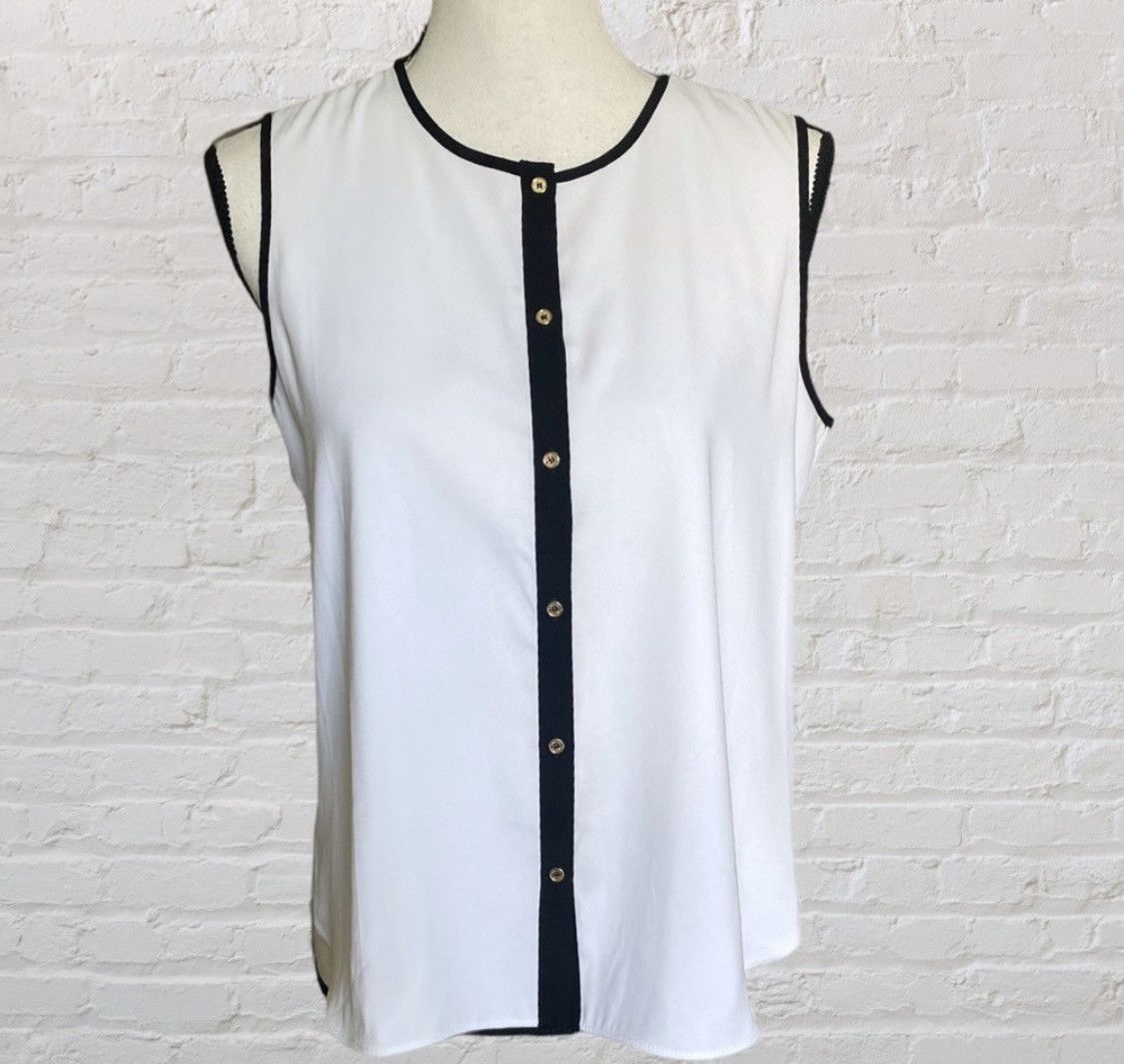 Calvin Klein CALVIN KLEIN SLEEVELESS PLEATED BUTTON UP BLOUSE TOP SZ L Size L / US 10 / IT 46 - 5 Thumbnail
