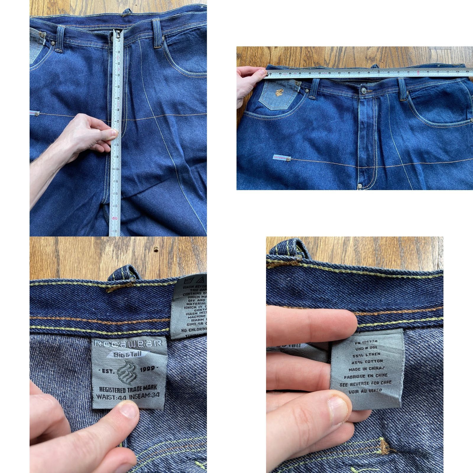 Rocawear VTG Rocawear Jeans Mens Size 44x34 Denim Blue 5-Pocket Regular Hip Hop Wide-Leg Y2K Baggy Linen Blend Statement Fit: Regular Men's Jeans Size US 44 / EU 60 - 8 Thumbnail