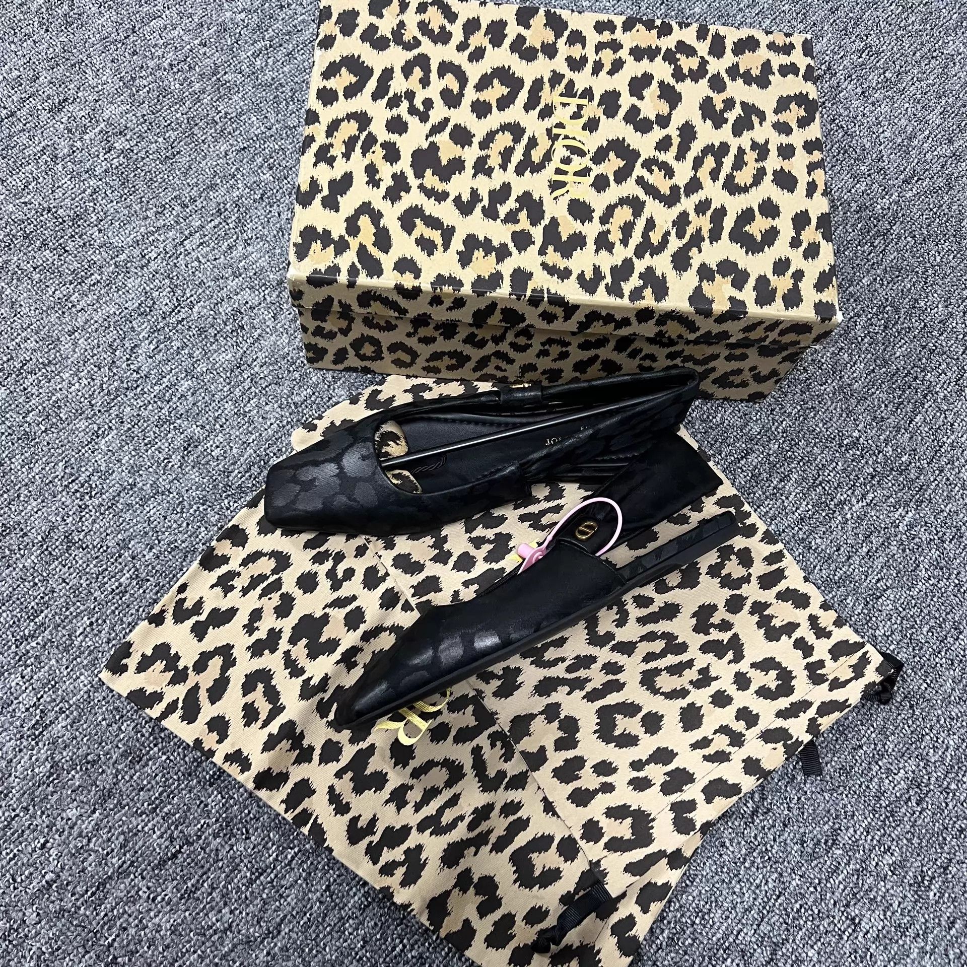 Dior Dior Mizza Black Leopard Satin CD Logo Ballet Flat Women's Size US 7 / IT 37 - 3 Thumbnail