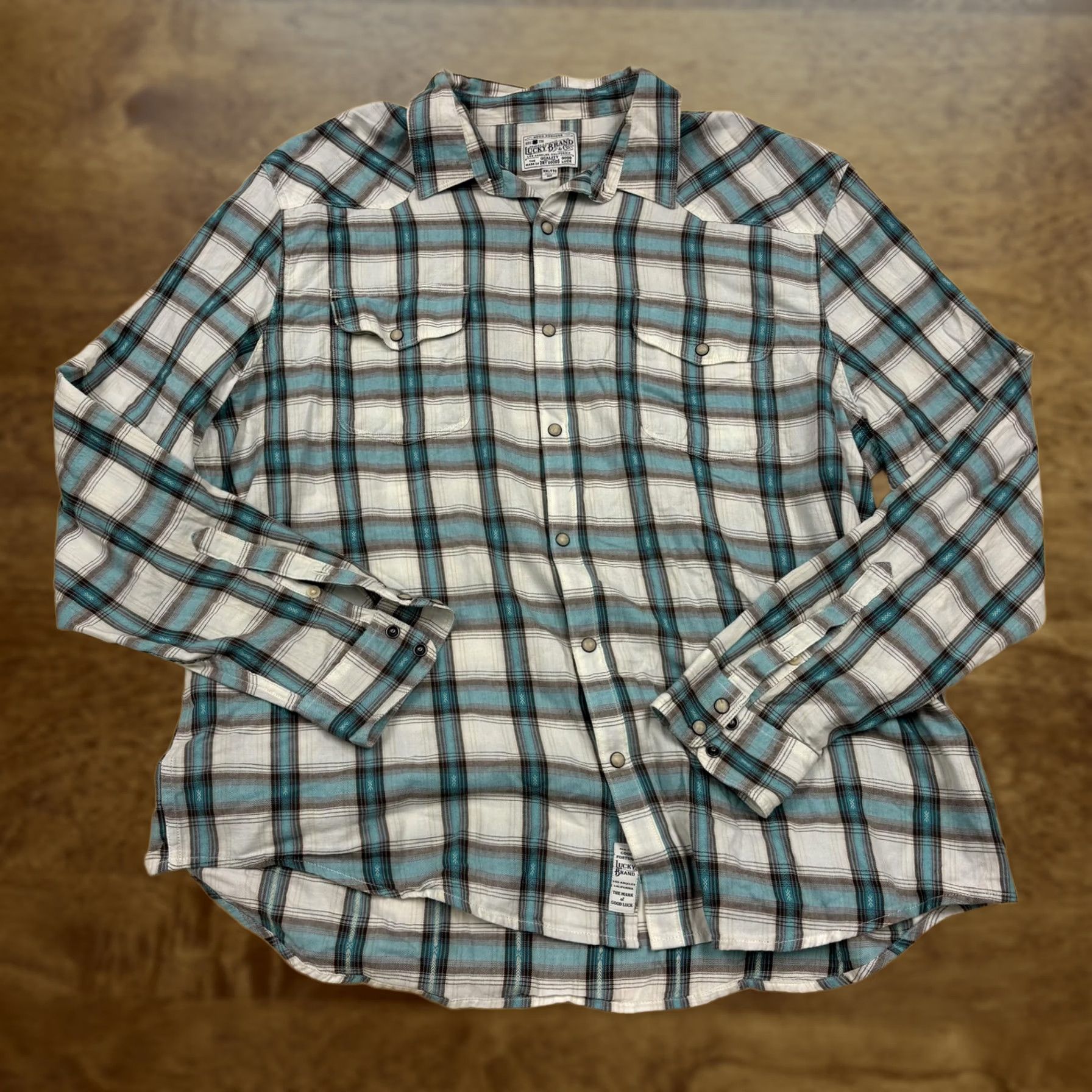 Lucky Brand Lucky Brand Shirt Mens 2XL Blue Plaid Long Sleeve Snap Front Casual Western Size US XXL / EU 58 / 5 - 1 Thumbnail
