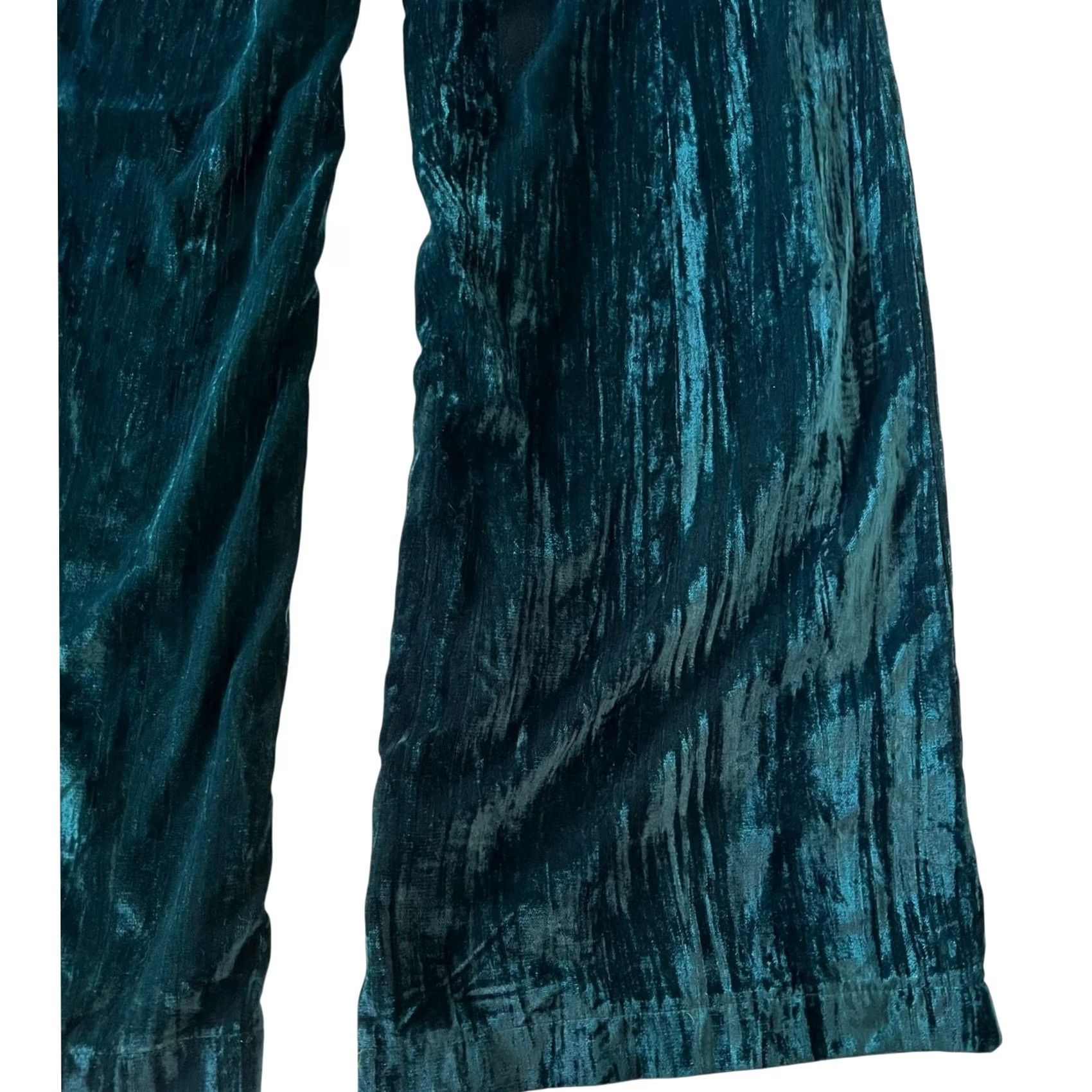 Nasty Gal Nasty Gal Crushed Velvet Pants Wide Leg High Waisted Emerald Green Women’s Sz 4 Size 27" / US 4 / IT 40 - 7 Thumbnail