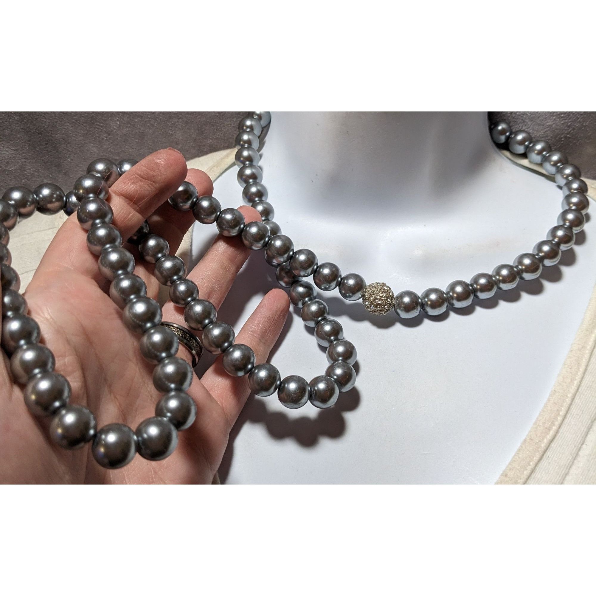Other Glam Opera Silver Faux Pearl Beaded Necklace Size ONE SIZE - 7 Thumbnail
