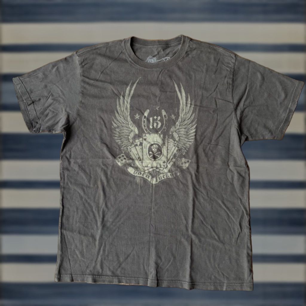 Vintage VINTAGE Downward Spiral T-shirt Men L Crew Neck Brown Cotton Grunge Skull Wings Y2K Short Sleeve Geometric All Seasons 90s Theme Random Size US L / EU 52-54 / 3 - 1 Thumbnail