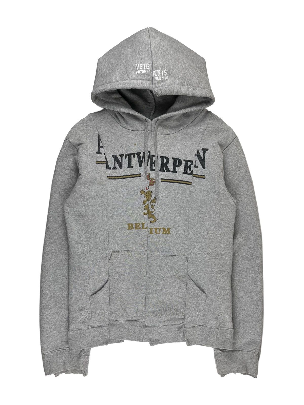 image of Aw17 Vetements Antwerp Deconstructed Split Hoodie Grey, Men's (Size Small)