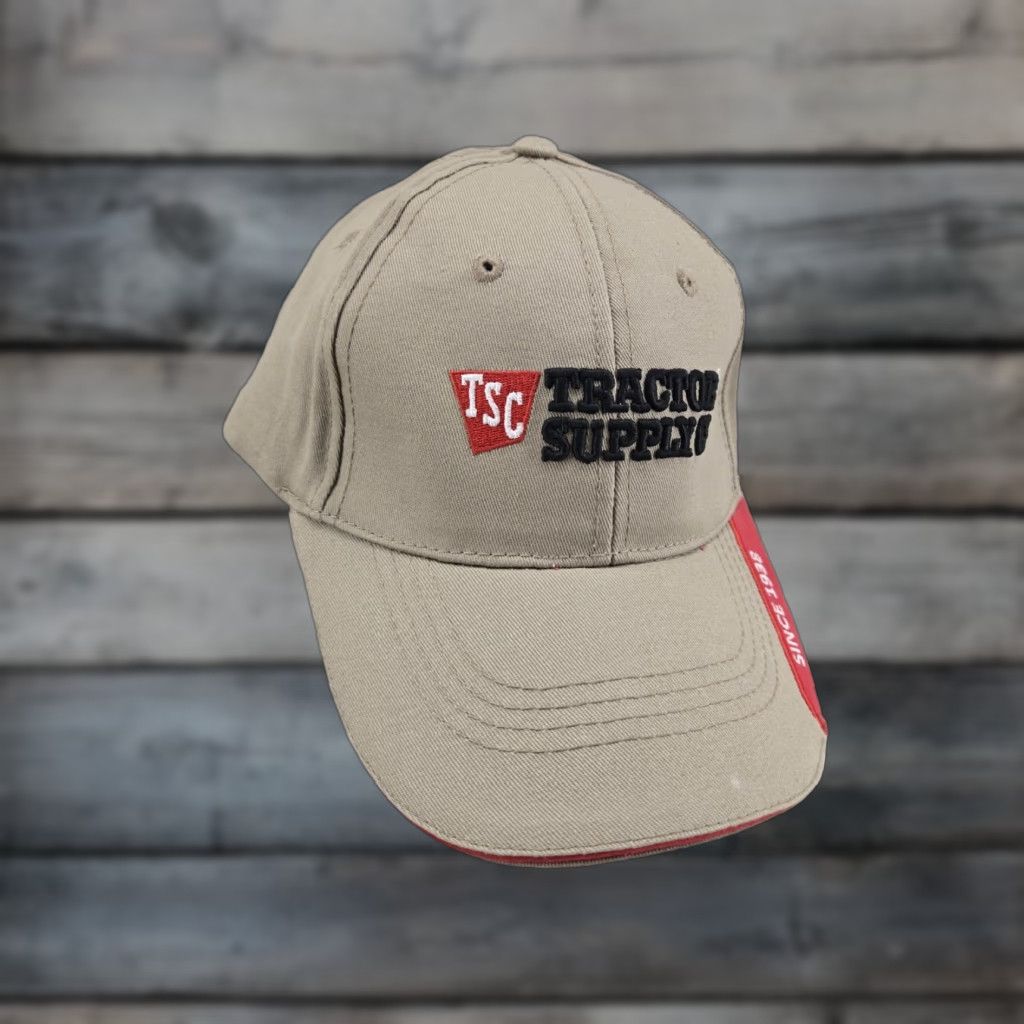 Vintage TSC Adjustable Baseball Cap Hat Tan Red Trim Adult One Size Beige Men Baseball Cap Adjustable Size ONE SIZE - 1 Thumbnail
