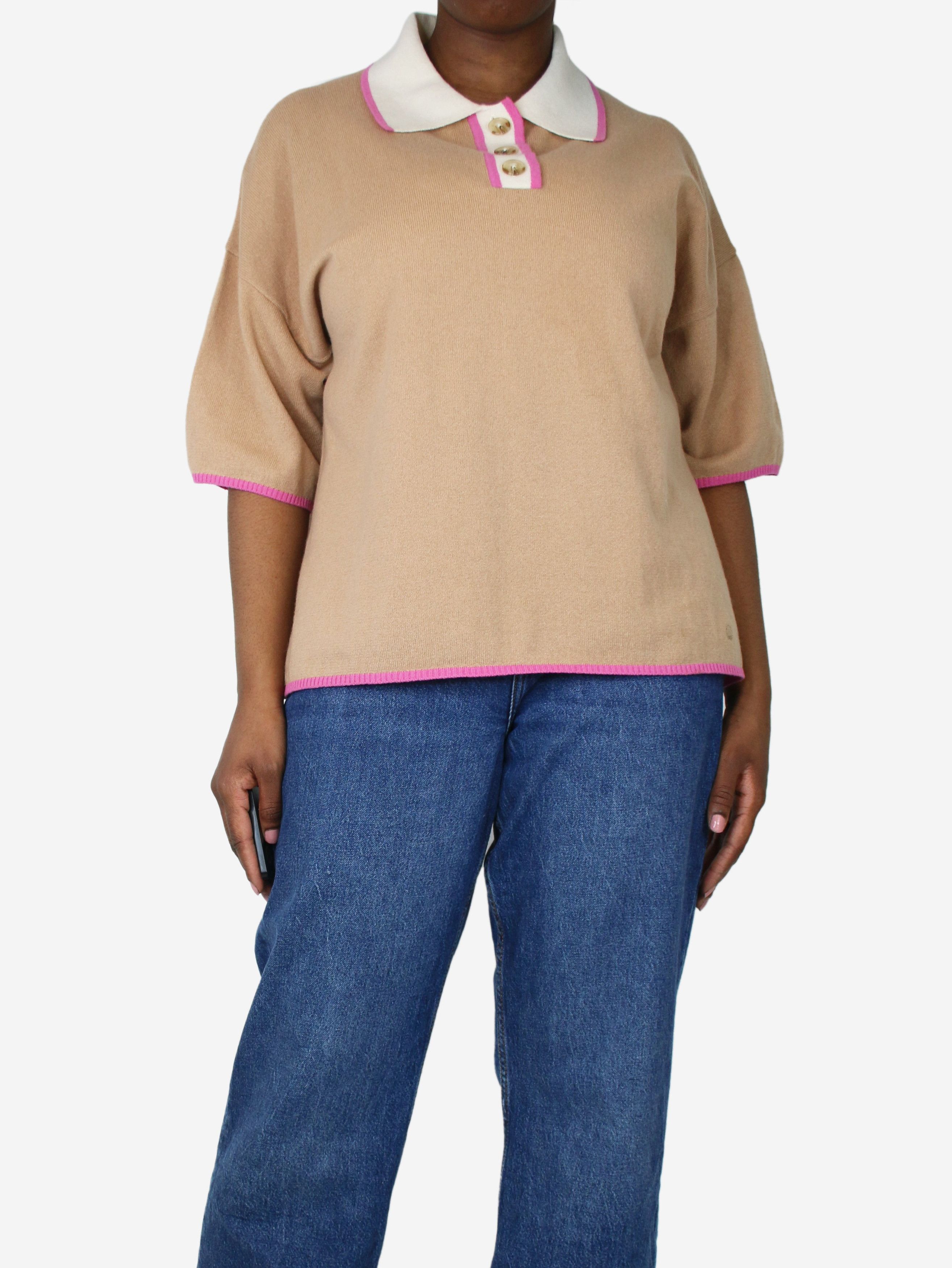 image of Loulou Studio Beige Cashmere Polo Top - Size M, Women's