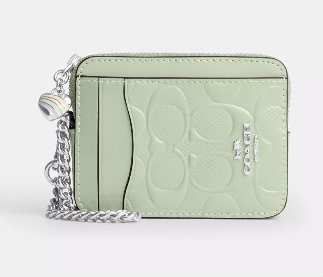 Coach Zip Card Case In Signature Leather With Heart Charm CDQ15 Size ONE SIZE - 3 Thumbnail