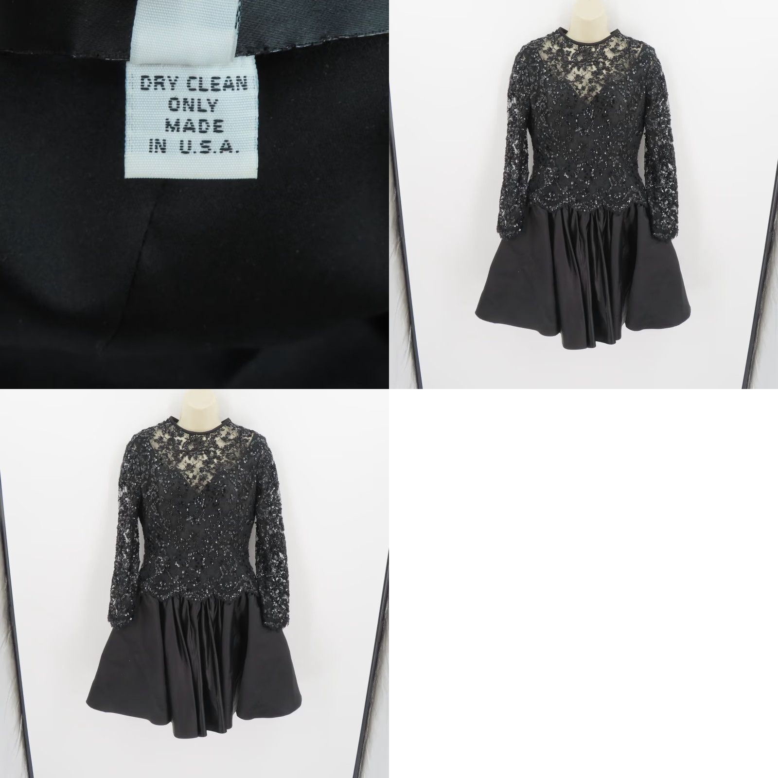 Vintage Joanna Mastroianni Dress Women 8 Black Lace Sequin Long Sleeve Gothic A-Line Short Dress Cocktail Party/Cocktail Gel? Size M / US 6-8 / IT 42-44 - 8 Thumbnail