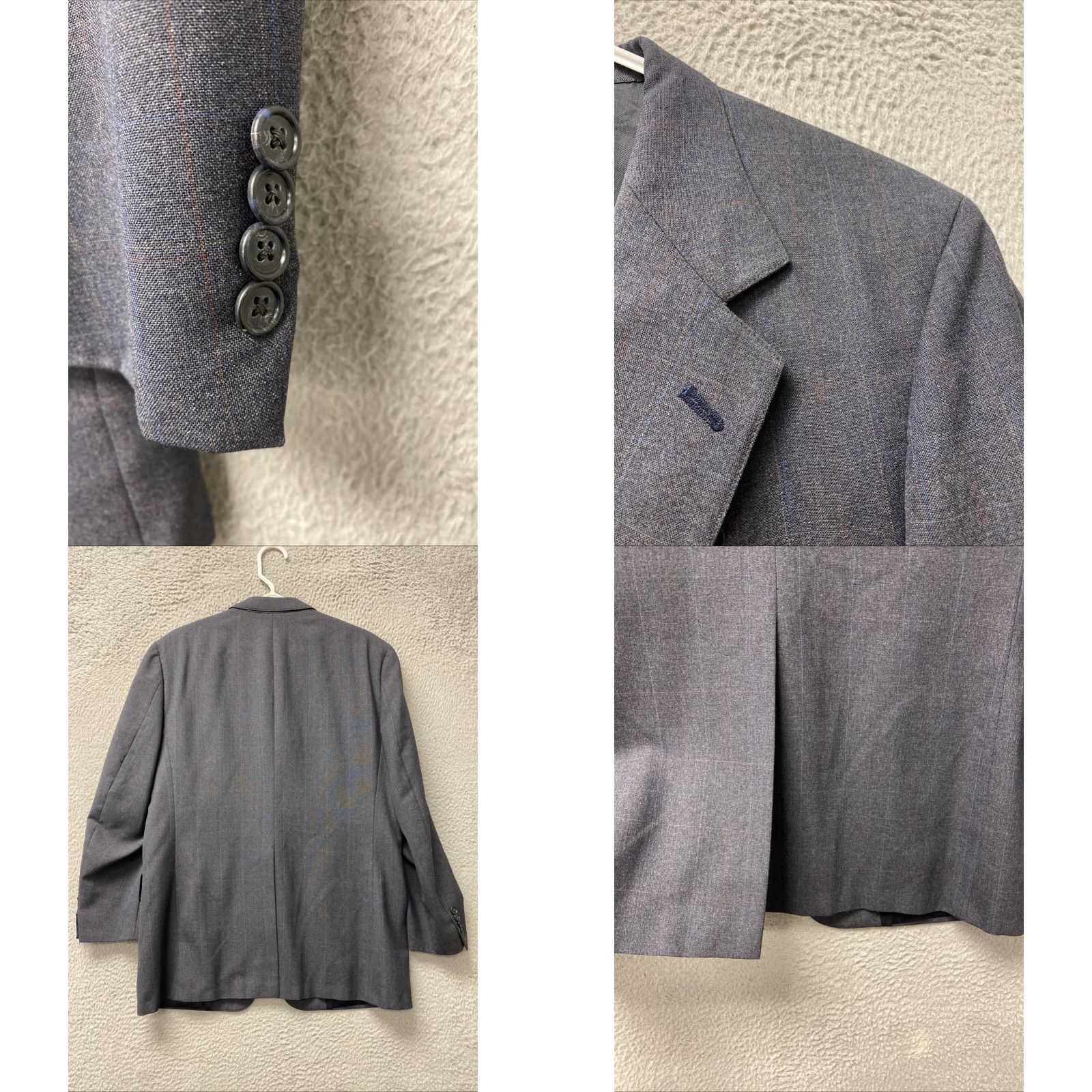 Brooks VINTAGE Christian Brooks Men's Suit Jacket 42 Regular Plaid Gray Brown 2-Piece Blazer for Business Casual Wedding Size 42R - 8 Thumbnail