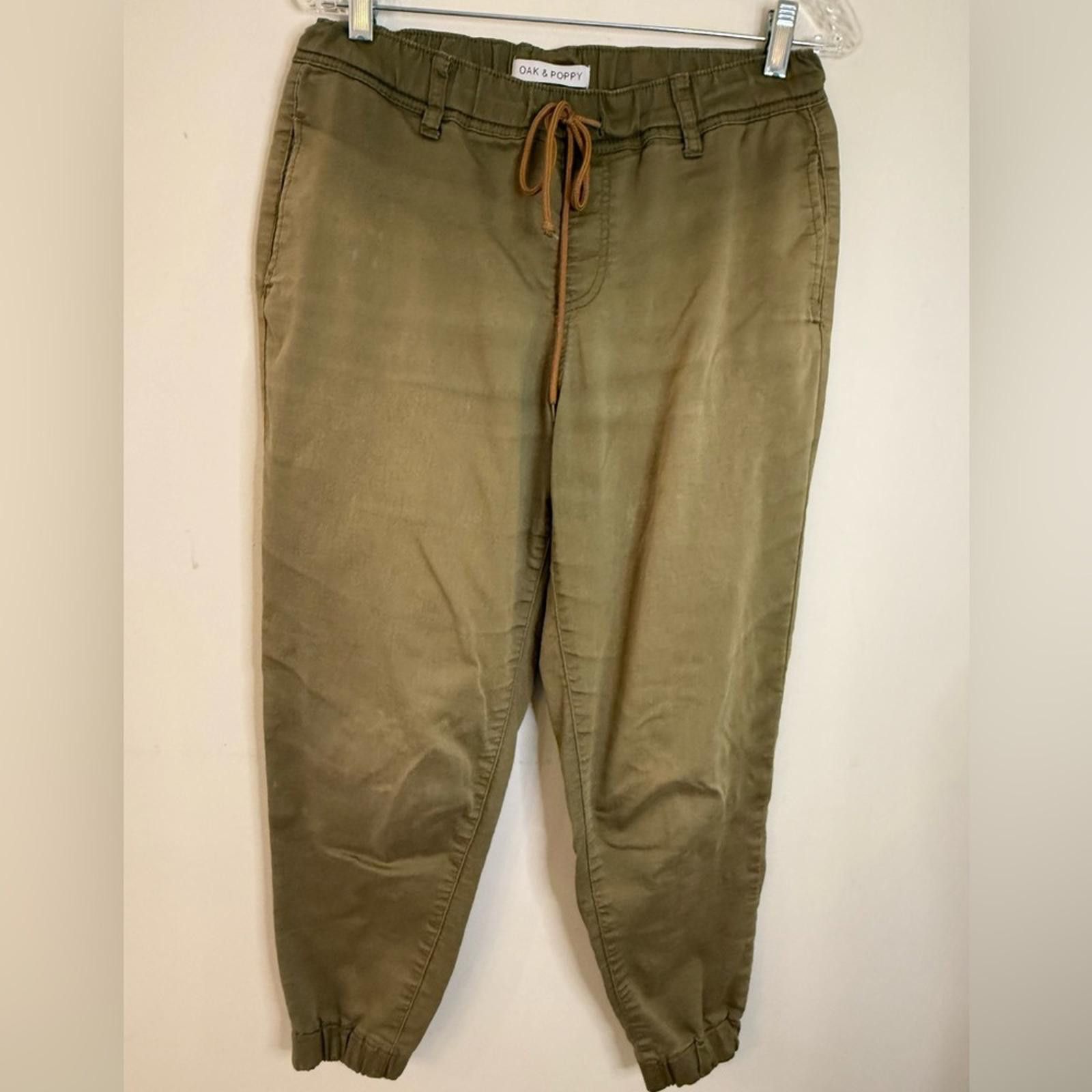Other Oak & Poppy khaki pants elastic waist & cuffs SZ 8 FLAW Size 30" / US 8 / IT 44 - 1 Thumbnail