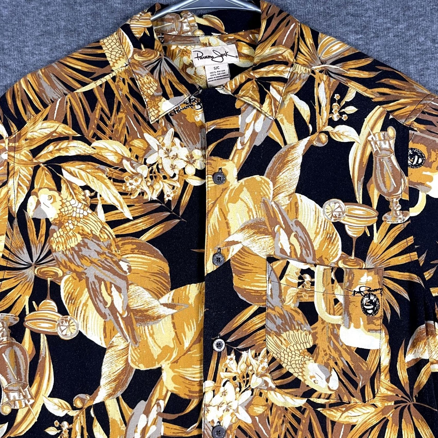 Panama Jack Panama Jack Shirt Mens Small Black Camp Hawaiian Aloha Parrot Tiki Button Front Size US S / EU 44-46 / 1 - 2 Thumbnail