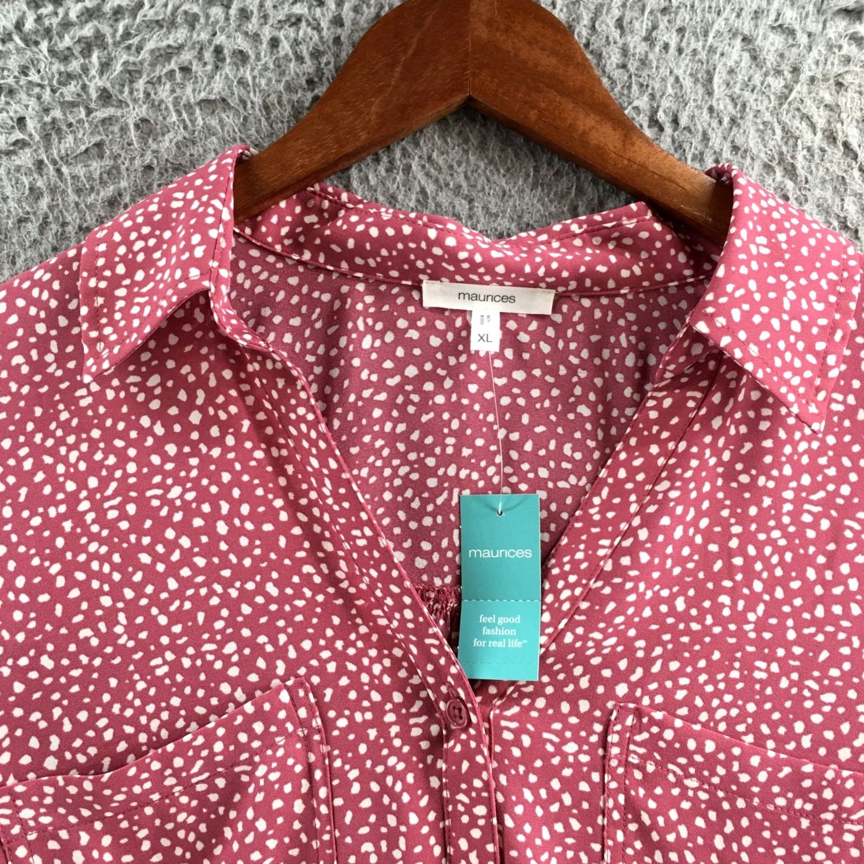 Vintage Maurices Blouse Womens XL Pink Long Sleeve Collared Button Down Polka Dot NEW Size XL / US 12-14 / IT 48-50 - 3 Thumbnail