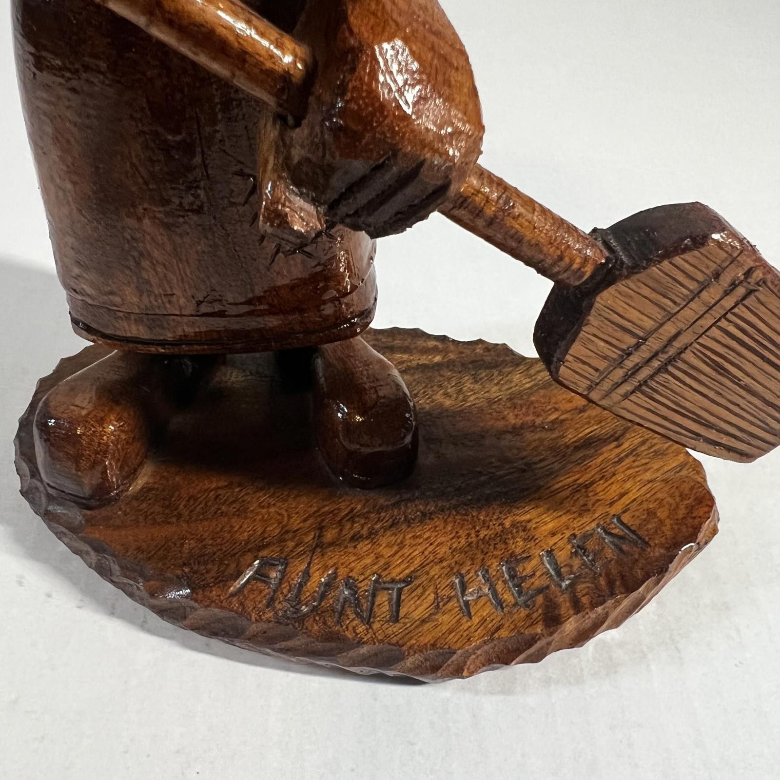 Designer Vintage 8.5” Black Forest Wood Carving Aunt Helen w/Broom Size ONE SIZE - 5 Thumbnail