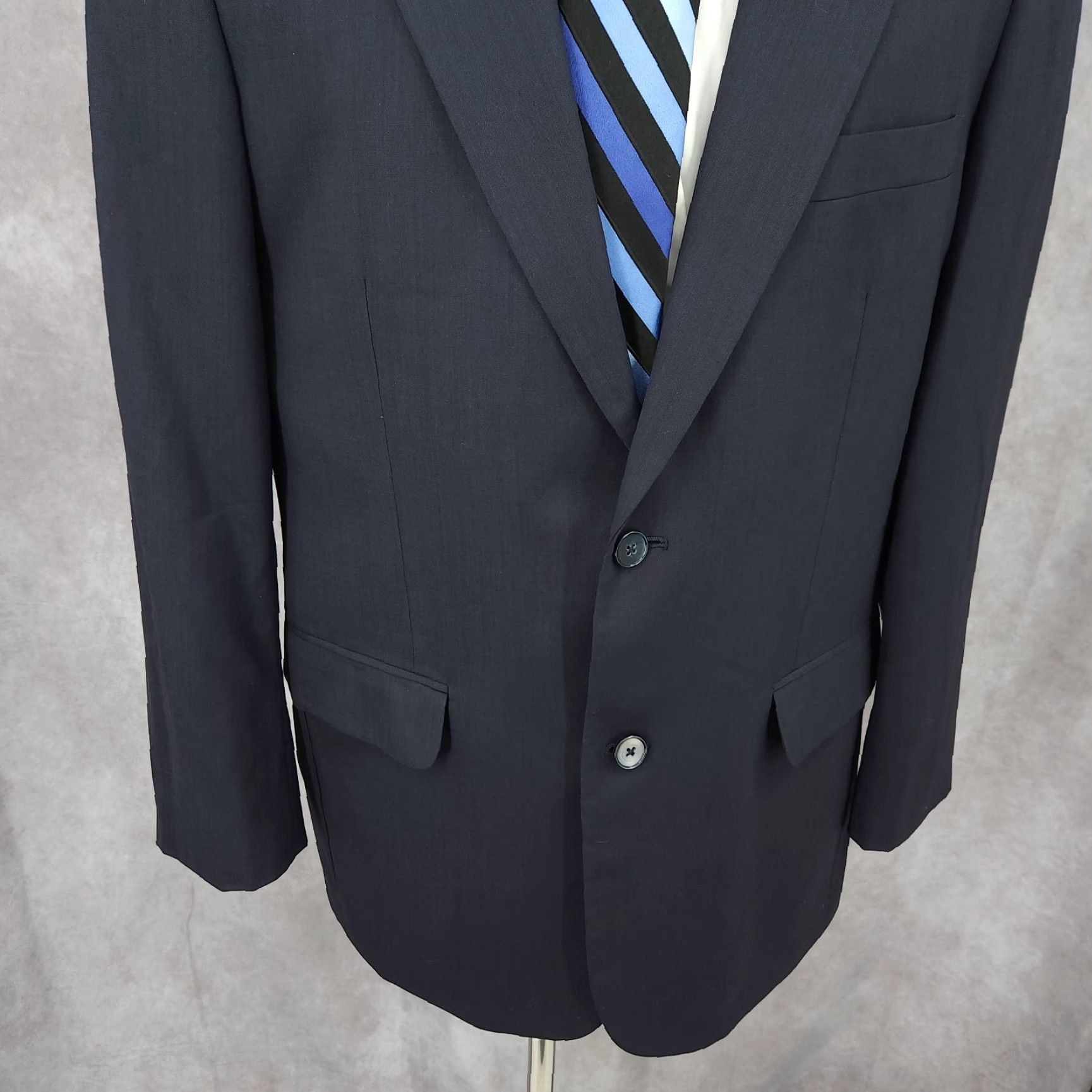 Vintage Savile Row Blazer Mens 40R Blue Wool Sport Coat Jacket 2 Buttons Vent Blazer Jacket Notch Lapel Single-Breasted Men Size 40R - 2 Thumbnail