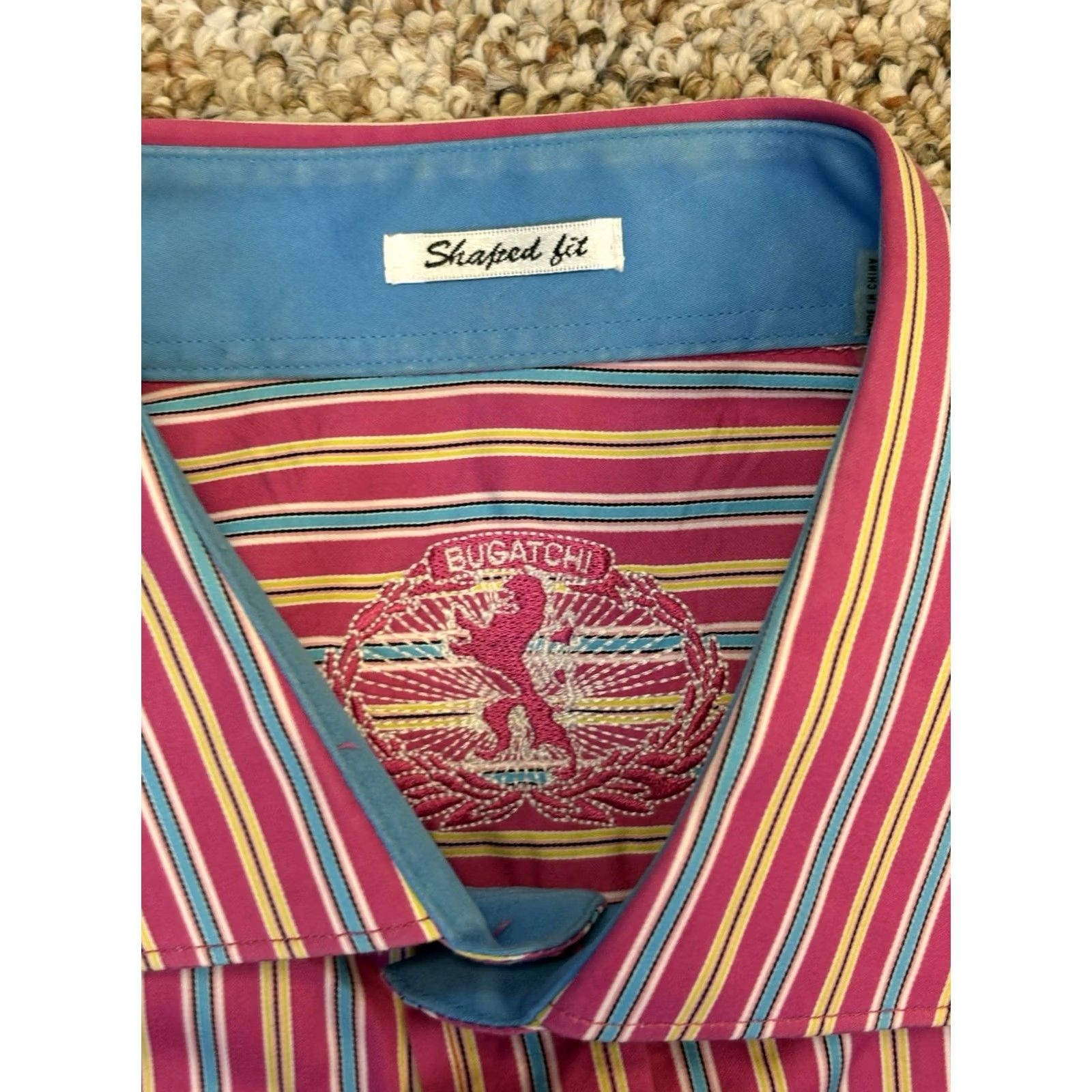 BUGATCHI Bugatchi Shaped Fit Shirt Mens XL Pink Multicolor Striped Button-Up Long Sleeve Size US XL / EU 56 / 4 - 2 Thumbnail