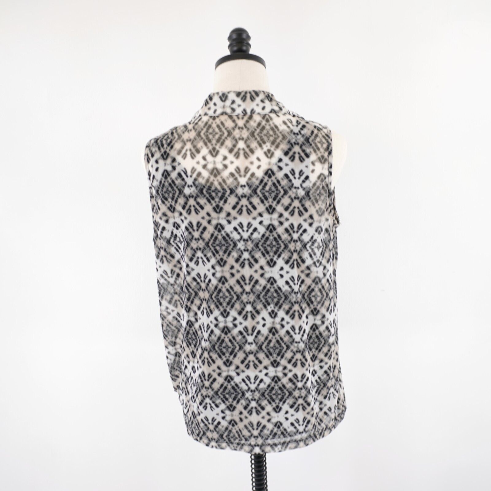 Designer French Laundry White Black Tan Animal Print Collared V-Neck Size XL / US 12-14 / IT 48-50 - 7 Thumbnail