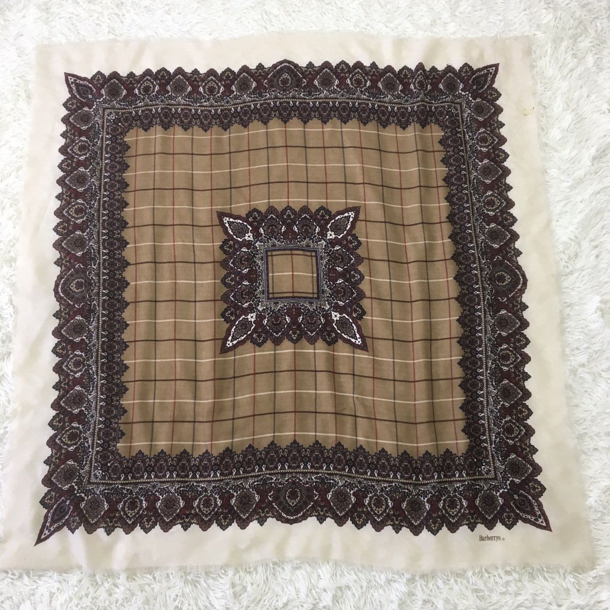Burberry Burberrys Scarf Head Wrap Silk/Wool Paisley Checkered Size ONE SIZE - 1 Thumbnail