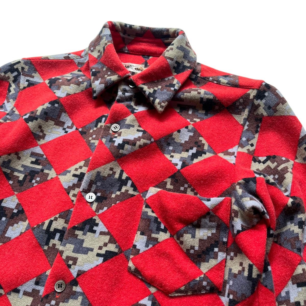 Comme des Garcons × Comme des Garcons Homme × Comme des Garcons Homme Deux AW03 Comme des Garcons Check Pixel Red Wool Shirt Size US S / EU 44-46 / 1 - 4 Thumbnail