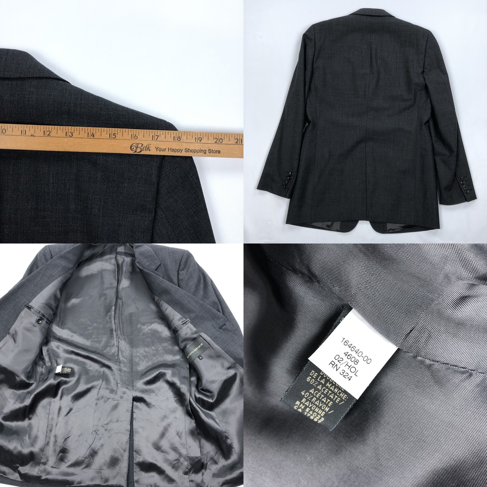Banana Republic Banana Republic Men's 38R Suit Jacket Wool Blend Charcoal Gray 2 Piece Notch Lapel Single Breasted 40in Chest Regular Vintage? No (Y2K) Size 38R - 8 Thumbnail