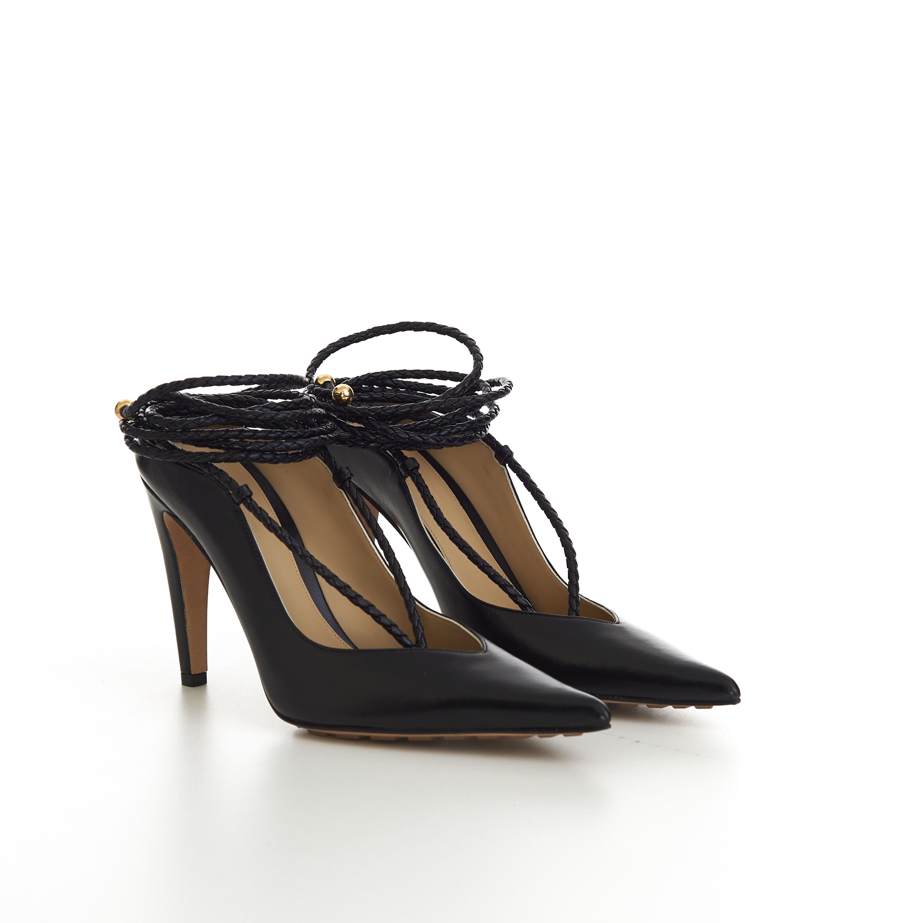 Bottega Veneta Spritz Strap Open Back Pumps In Black Leather Size US 6 / IT 36 - 1 Thumbnail