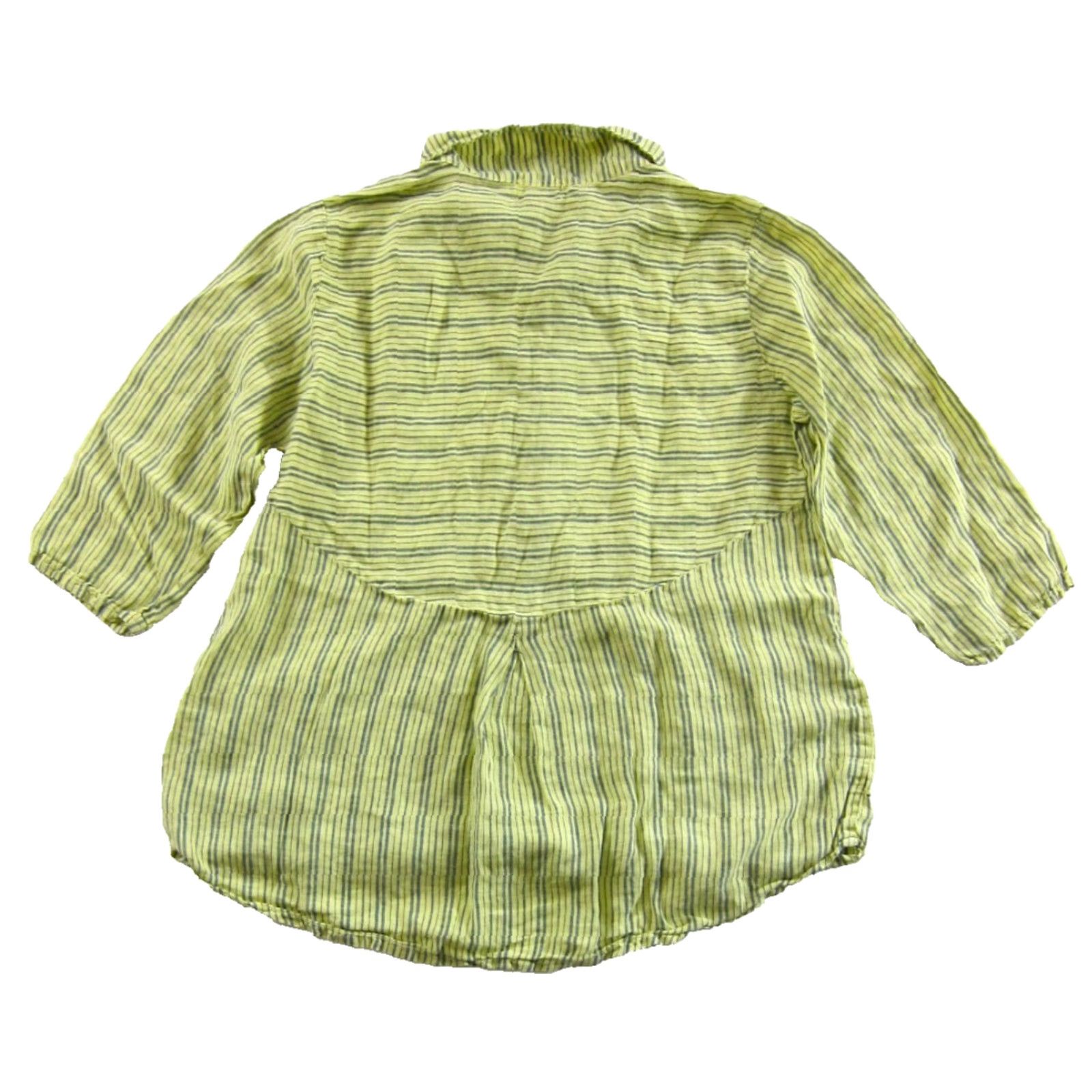 Vintage FENINI Blouse Tunic 3/4 Sleeve Shirt L Yellow Blue Stripe Collared Pocket Linen 100% Linen Women Size L / US 10 / IT 46 - 2 Thumbnail