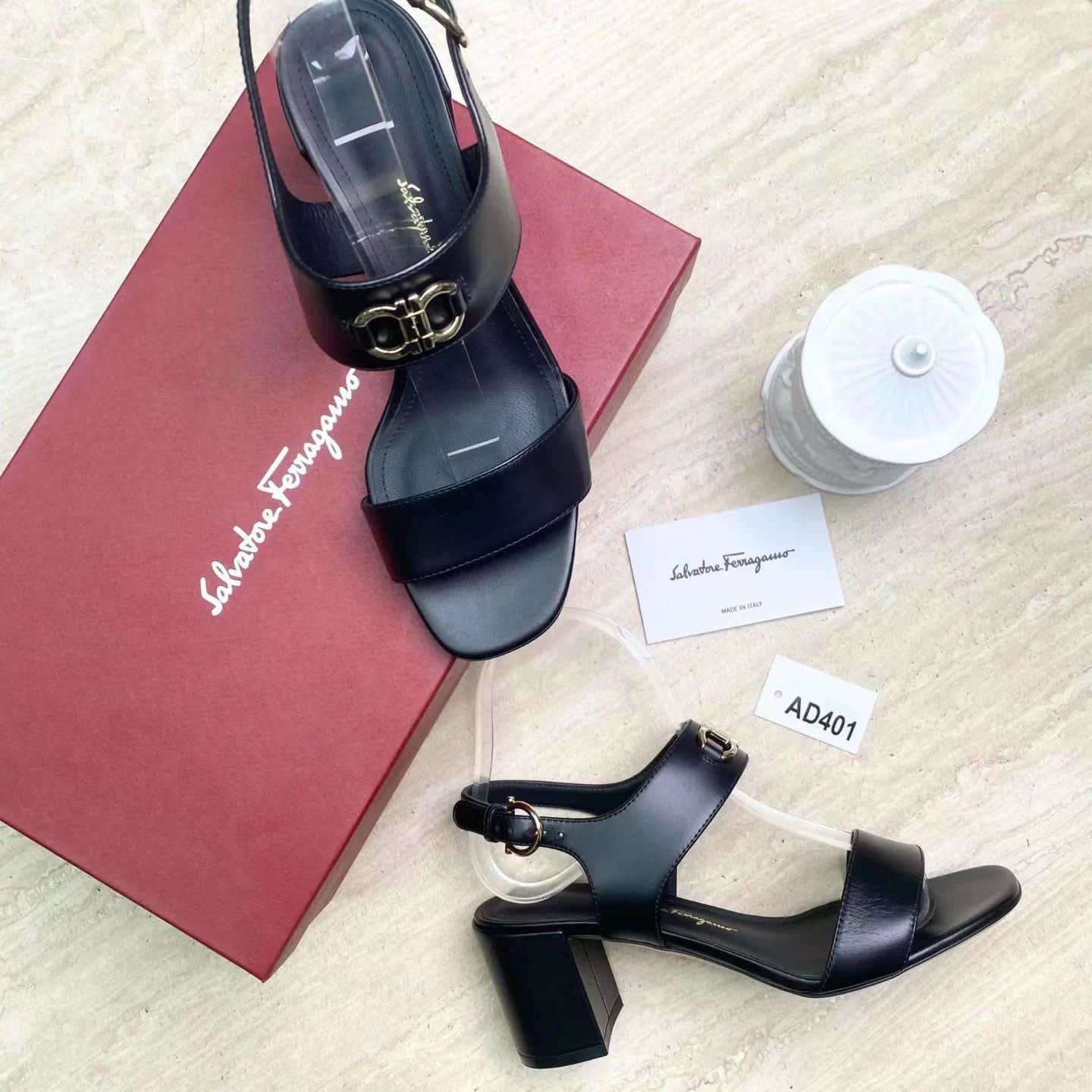 Salvatore Ferragamo Ferragamo Black Leather Sandal 6.5cm Heel 6 (36) New Size US 6 / IT 36 - 1 Thumbnail