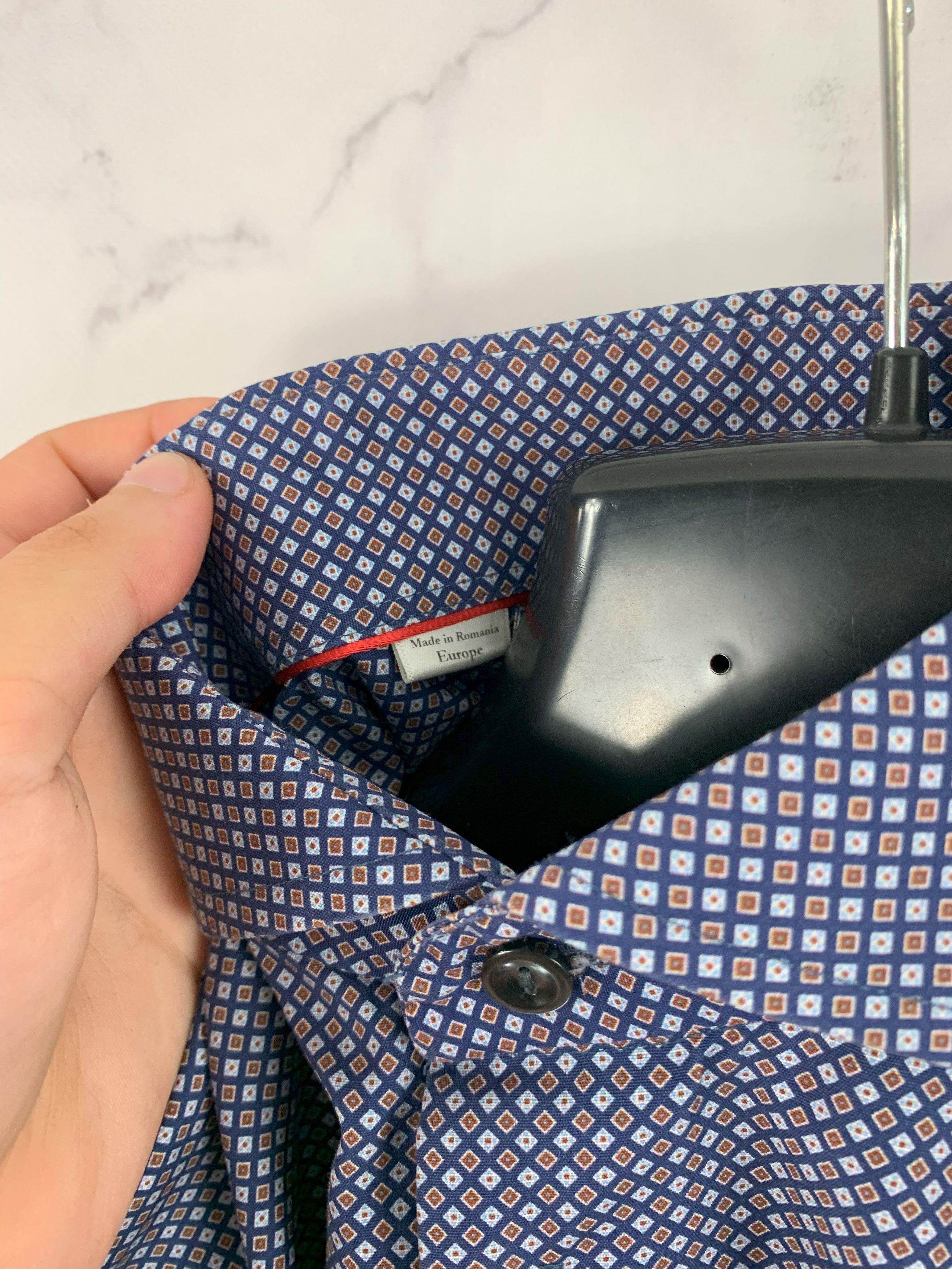 Eton Eton Navy Brighton Cotton Micro Pattern Slim Fit Shirt 39 Size US M / EU 48-50 / 2 - 13 Thumbnail