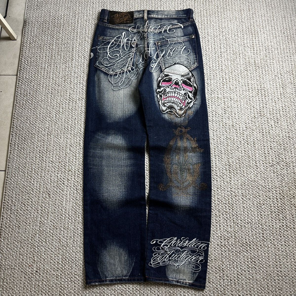 Christian Audigier Rare 00s Christian Audigier Skull Denim Pants Size US 32 / EU 48 - 1 Thumbnail