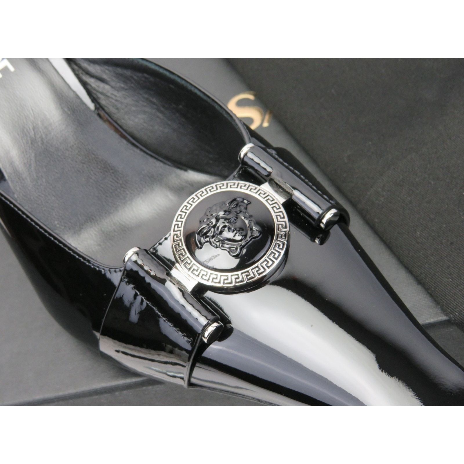 Versace VERSACE BLACK PATENT LEATHER COIN MEDUSA SANDALS PUMPS 37.5 Size US 7.5 / IT 37.5 - 2 Thumbnail