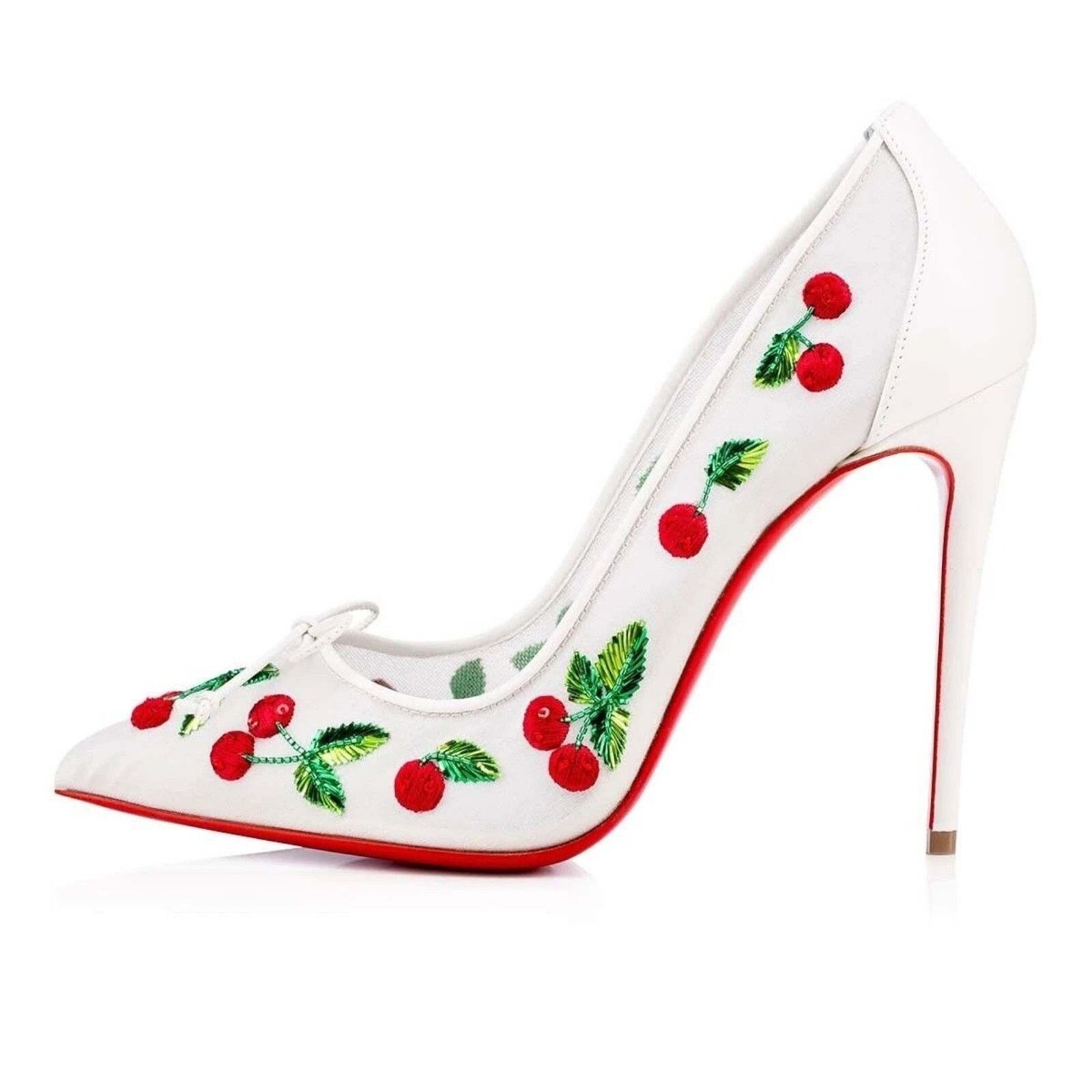 Christian Louboutin Christian Louboutin Cherrypump Latte White Organza Red 39.5 Size US 9.5 / IT 39.5 - 3 Thumbnail