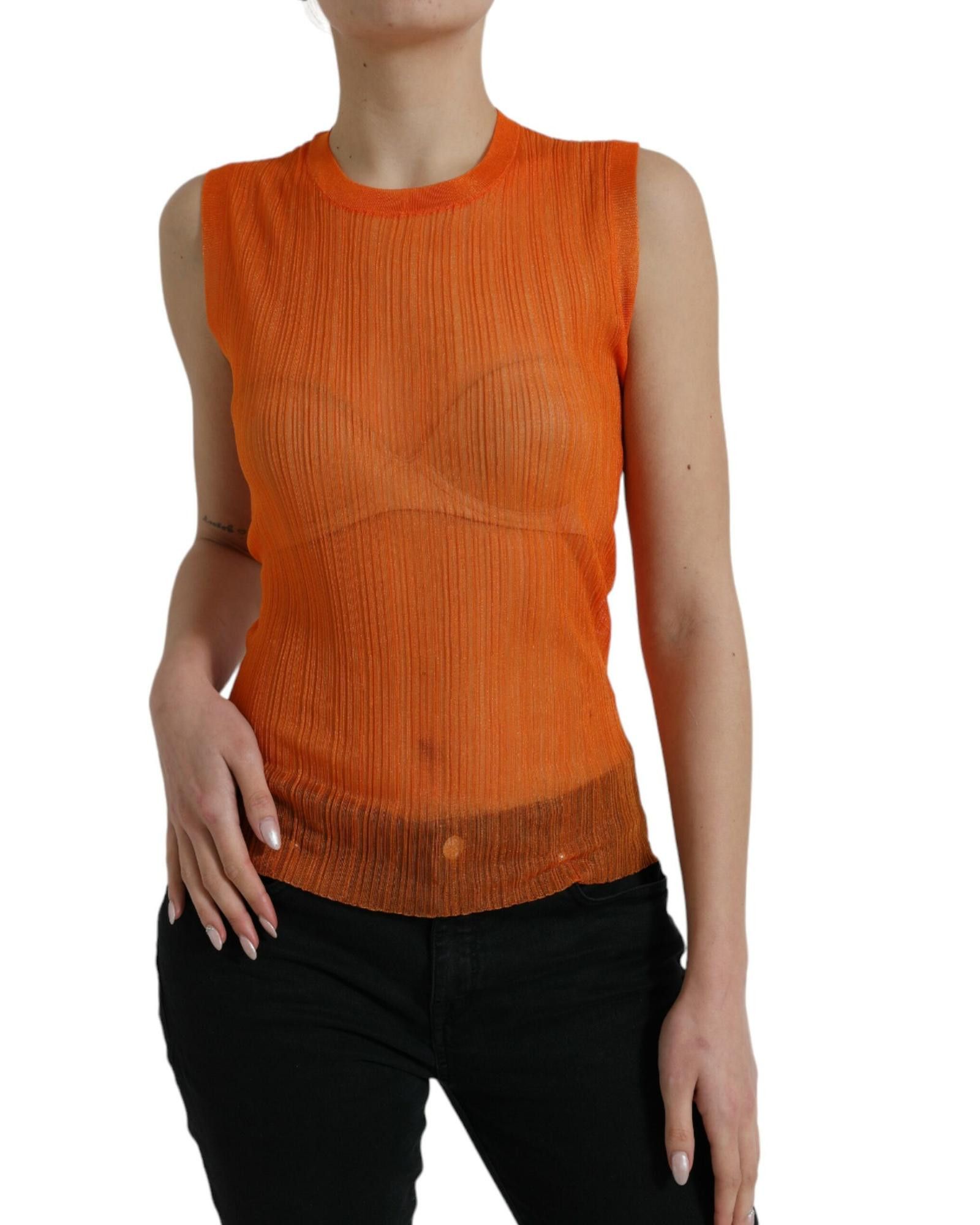 image of Dolce Gabbana See Through Crew Neck Tank Top in Orange, Women's (Size XS)