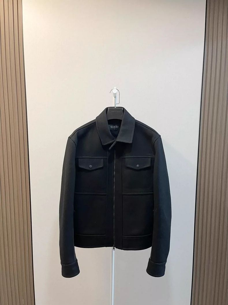 Gucci Gucci Black Wool Leather Trim Jacket-yf Size US XL / EU 56 / 4 - 1 Thumbnail