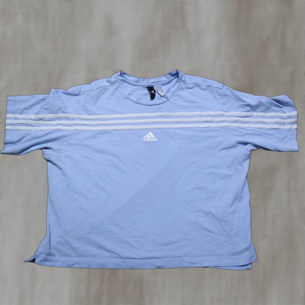 Adidas Adidas Shirt Cropped Back Athletic Gym Women's L Blue Sleeve Short Solid Back Compression Back Size L / US 10 / IT 46 - 1 Thumbnail