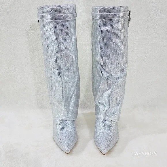 Other Bling Bling Silver Rhinestone Fold Over Skirted Sharky 3" We Size US 7 / IT 37 - 5 Thumbnail