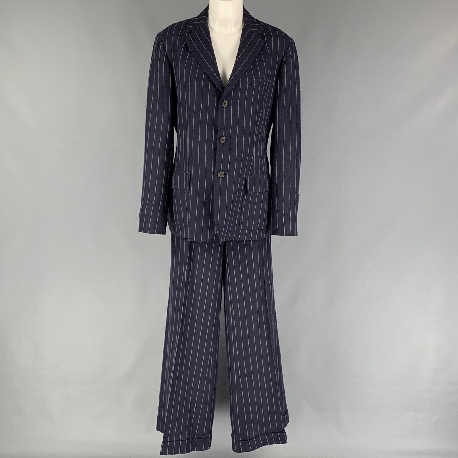 Ralph Lauren 12 Navy White Pinstripe Linen Blend Blazer Size XL / US 12-14 / IT 48-50 - 5 Thumbnail