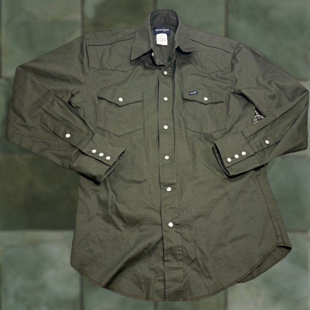 Wrangler VINTAGE Wrangler Brushpopper Shirt Mens Medium Green Pearl Snap Western Cowboy Outdoor Size US M / EU 48-50 / 2 - 1 Thumbnail
