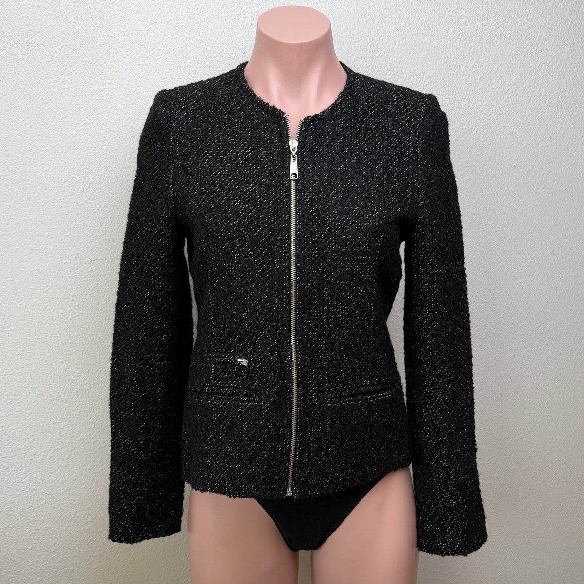 Anine Bing Anine Bing Houndstooth Tweed Jacket Zip Front Shoulder Pad Size S / US 4 / IT 40 - 1 Thumbnail