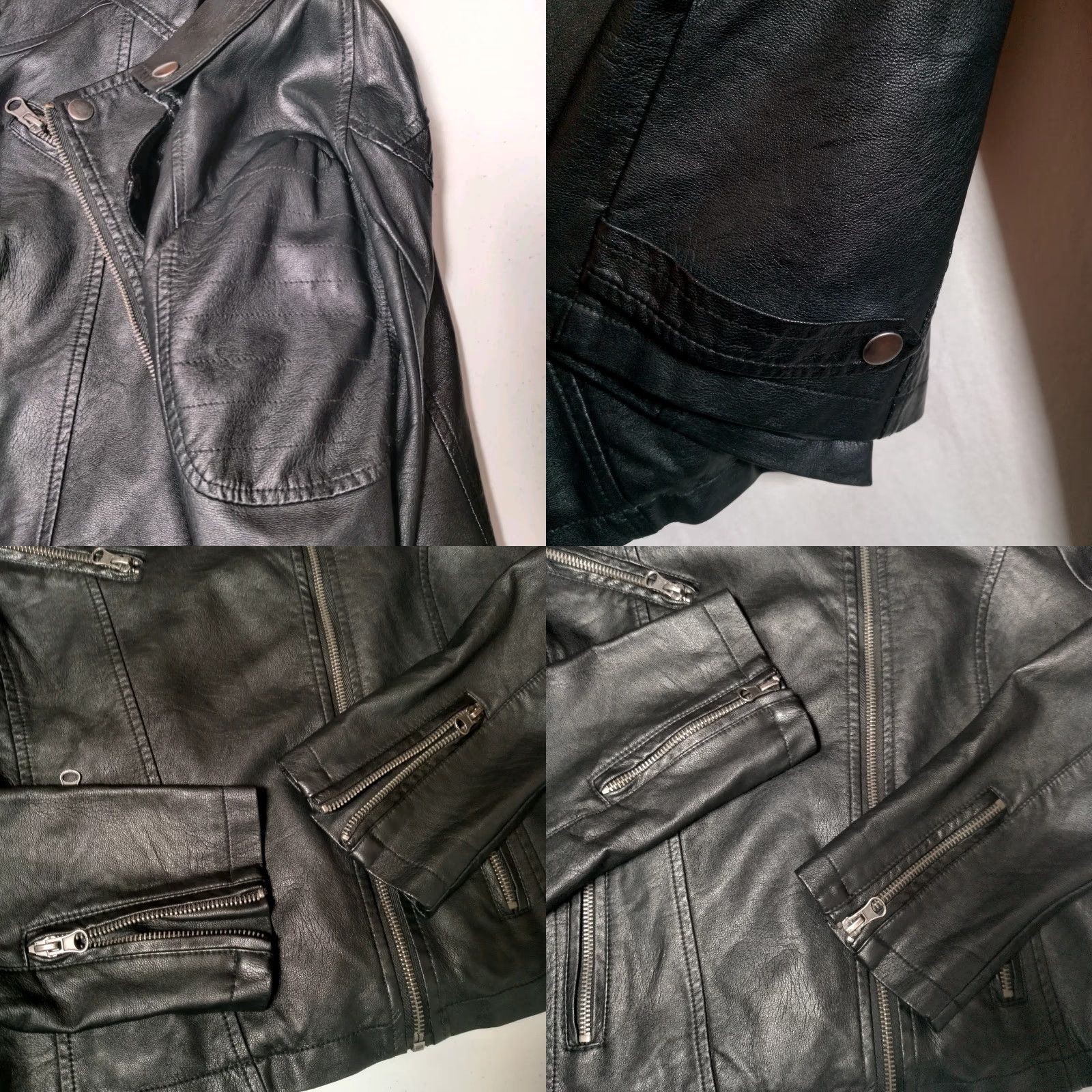 Joe Boxer Joe Boxer Faux Leather Moto Jacket Women Large Black Short Biker Motorcycle Zip Size 36" / US 14 / IT 50 - 8 Thumbnail