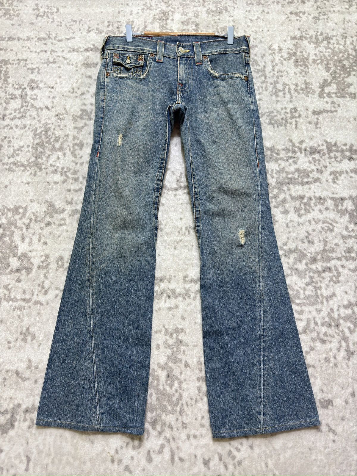 True Religion True Religion Joey Flare Denim Jeans Light Blue Distressed Size US 32 / EU 48 - 1 Thumbnail