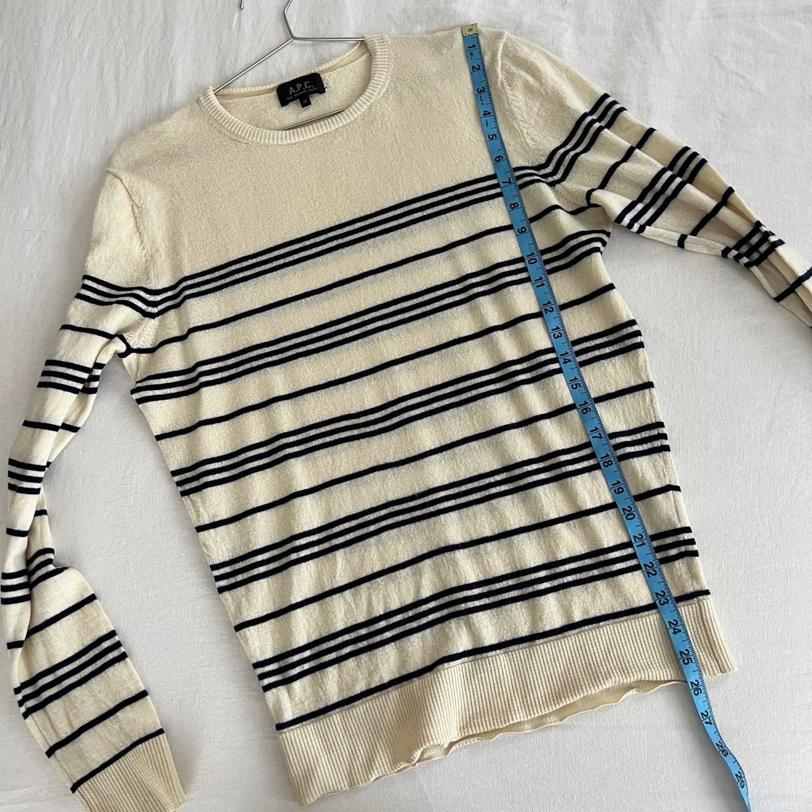 A.P.C. A.P.C. Womens Cream Black Stripe 100% Wool Sweater Size M Size M / US 6-8 / IT 42-44 - 7 Thumbnail